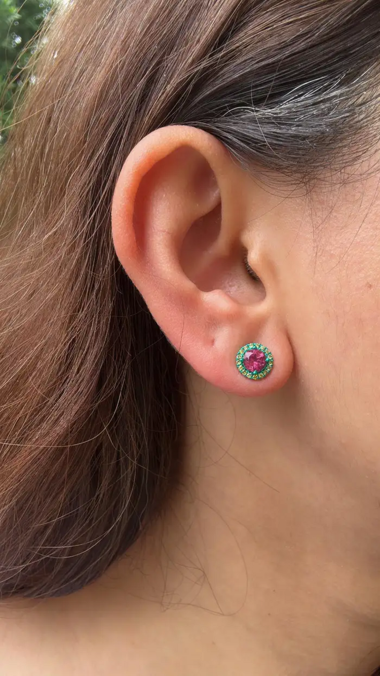 Green Rhodium 18k Gold Diamond Dangle Earrings - Natural Tourmaline & Black Onyx Stud Earrings