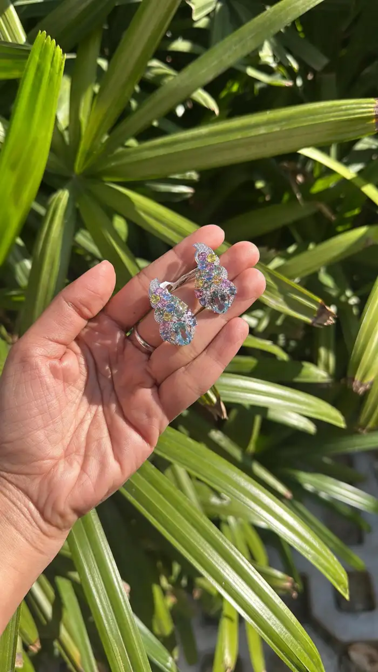 18k White Gold Diamond Chandelier Earrings - Natural Aquamarine & Multi Sapphire Earrings
