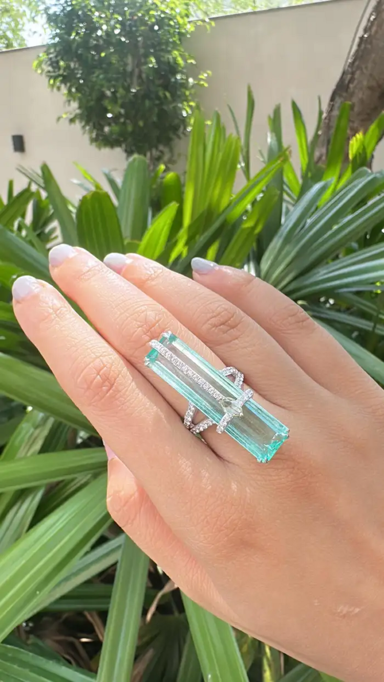 Natural Emerald & Rose Cut Diamond Wedding Ring - 18k White Gold Diamond Ring
