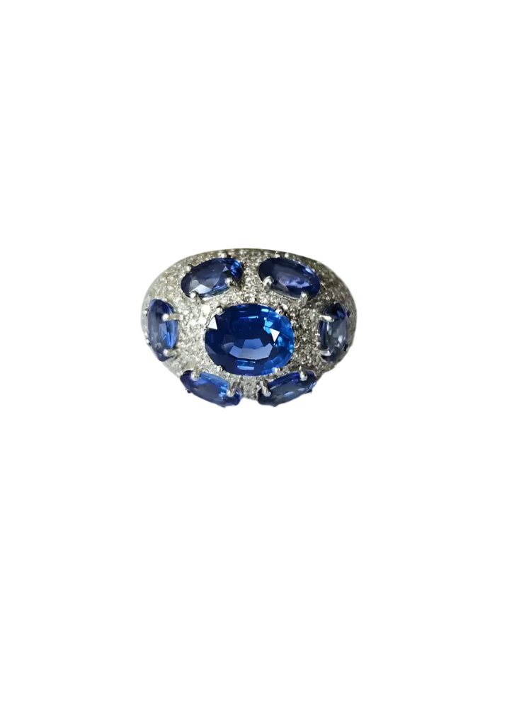 5.03 carats Ceylon Blue Sapphire Cocktail Ring - 18k White Gold Handmade Diamonds Ring