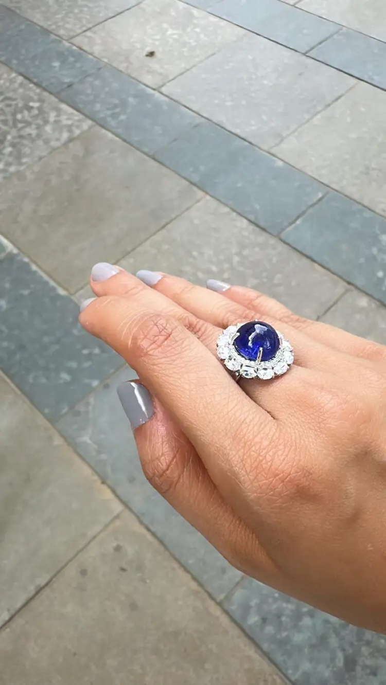 Natural Round Tanzanite & Rose Cut Diamond Cocktail Ring - 18k White Gold Anniversary Gift Ring