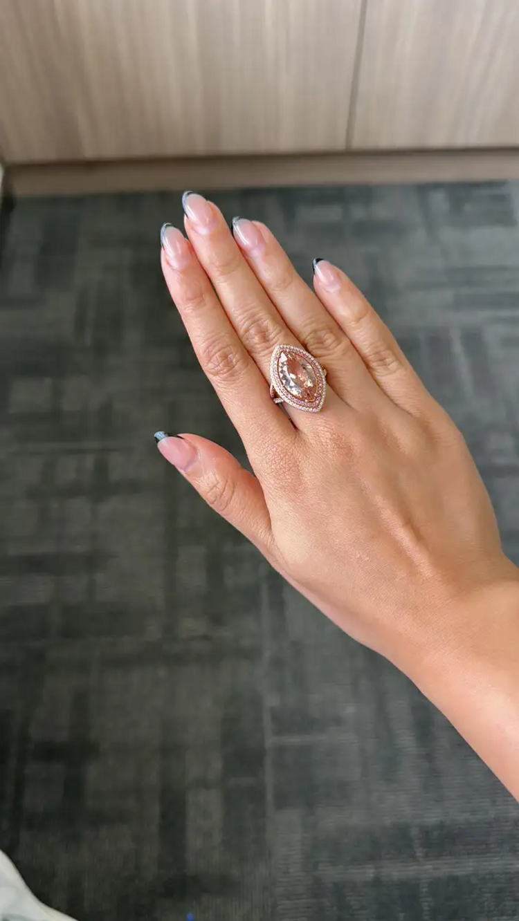18k Rose Gold Diamond Cocktail Ring - Natural Morganite & Pink Sapphire Gemstone Ring