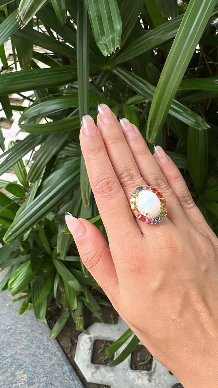 Ethiopian Opal & Multi Sapphire Cocktail Ring - 18k Gold Diamond Wedding Ring