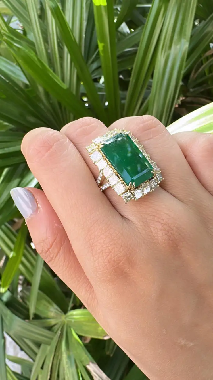 Natural Zambian Emerald Engagement Ring - 18k Yellow Gold & Yellow Diamond Beautiful Wedding Ring