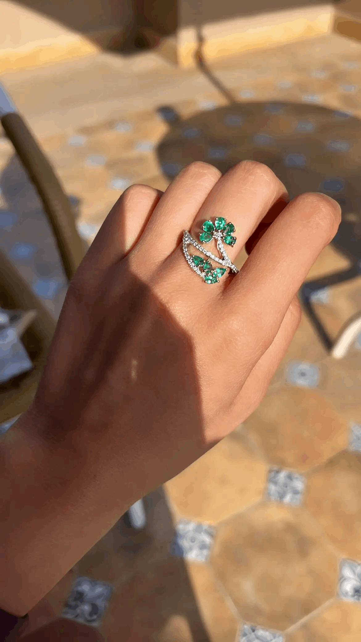 Set in 18K Gold, 1.13 Carats, Natural Zambian Emerald & Diamonds Cocktail Ring