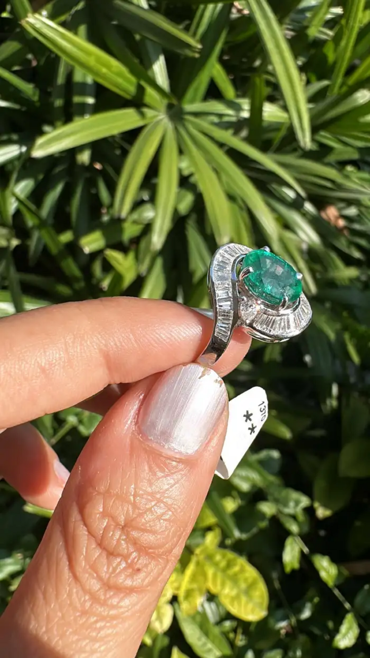 2.14 Ct. Zambian Emerald Engagement Ring - 18k White Gold Handmade Diamond Ring
