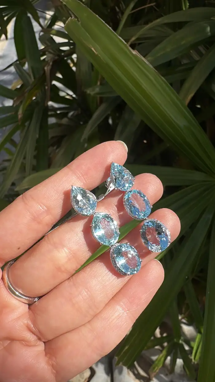 Natural Aquamarine Gemstone Dangle Earrings - 18k White Gold Diamond Drop Dangle Earrings