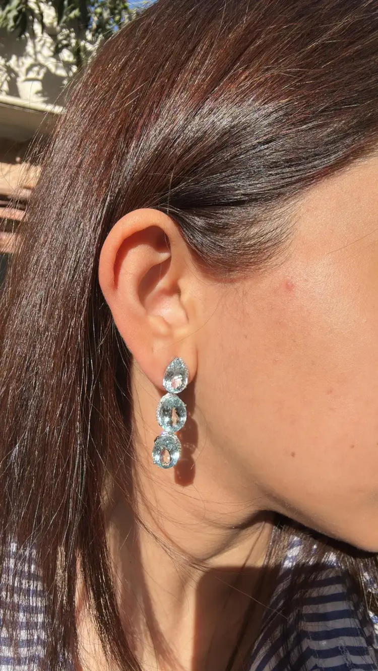 Natural Aquamarine Gemstone Dangle Earrings - 18k White Gold Diamond Drop Dangle Earrings