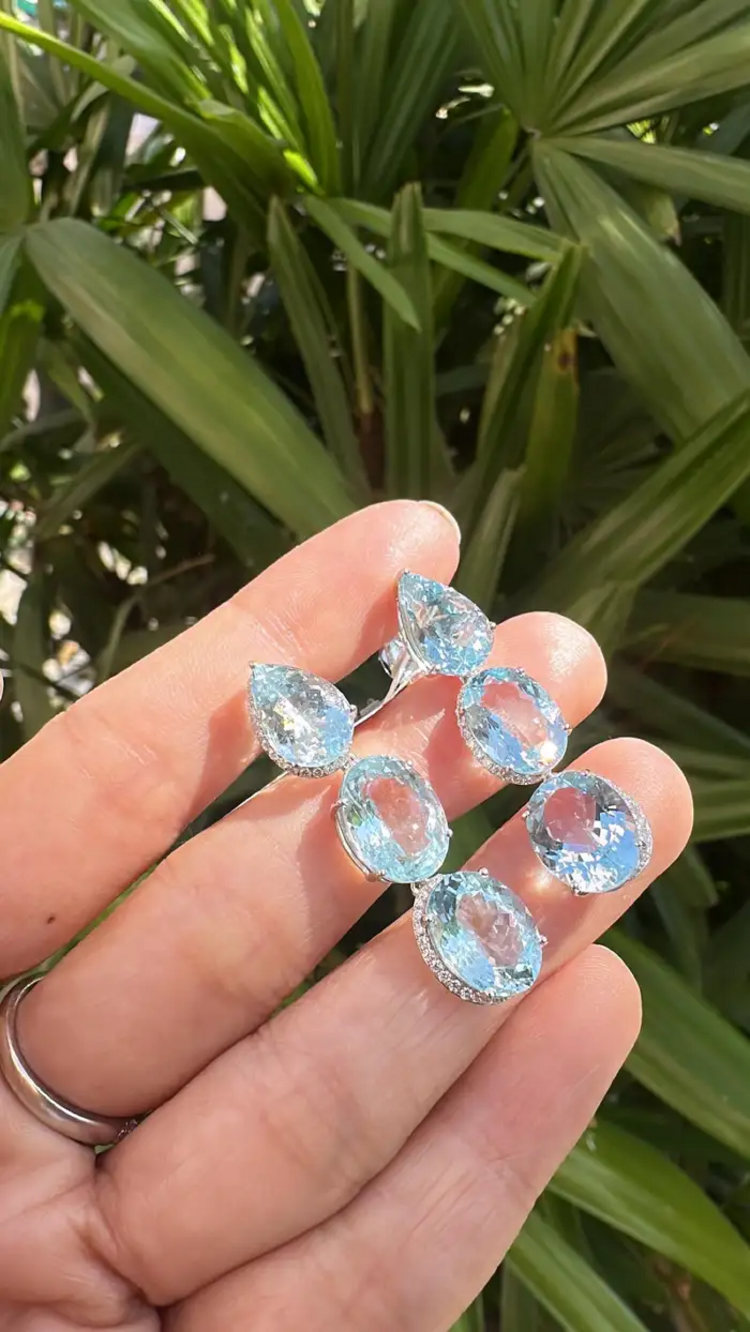 Natural Aquamarine Gemstone Dangle Earrings - 18k White Gold Diamond Drop Dangle Earrings