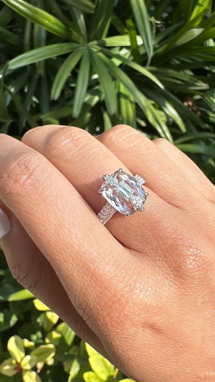3.66 Ct. Morganite Gemstone Wedding Ring - 18k White Gold Diamond Engagement Ring