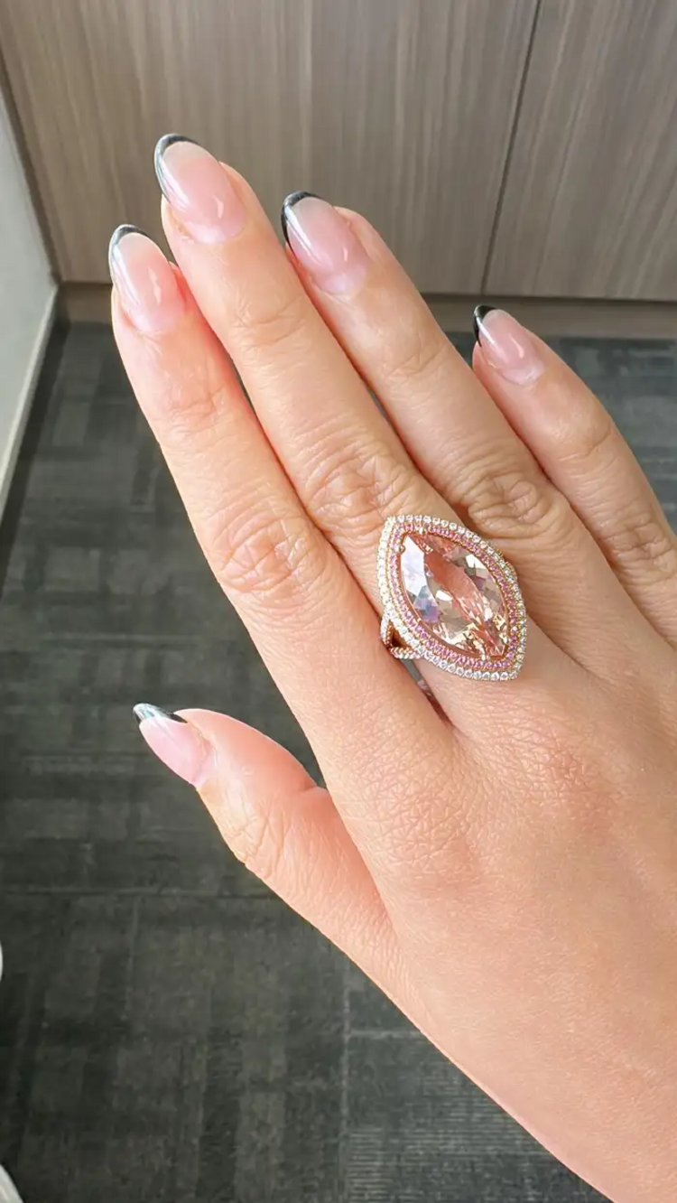 18k Rose Gold Diamond Cocktail Ring - Natural Morganite & Pink Sapphire Gemstone Ring