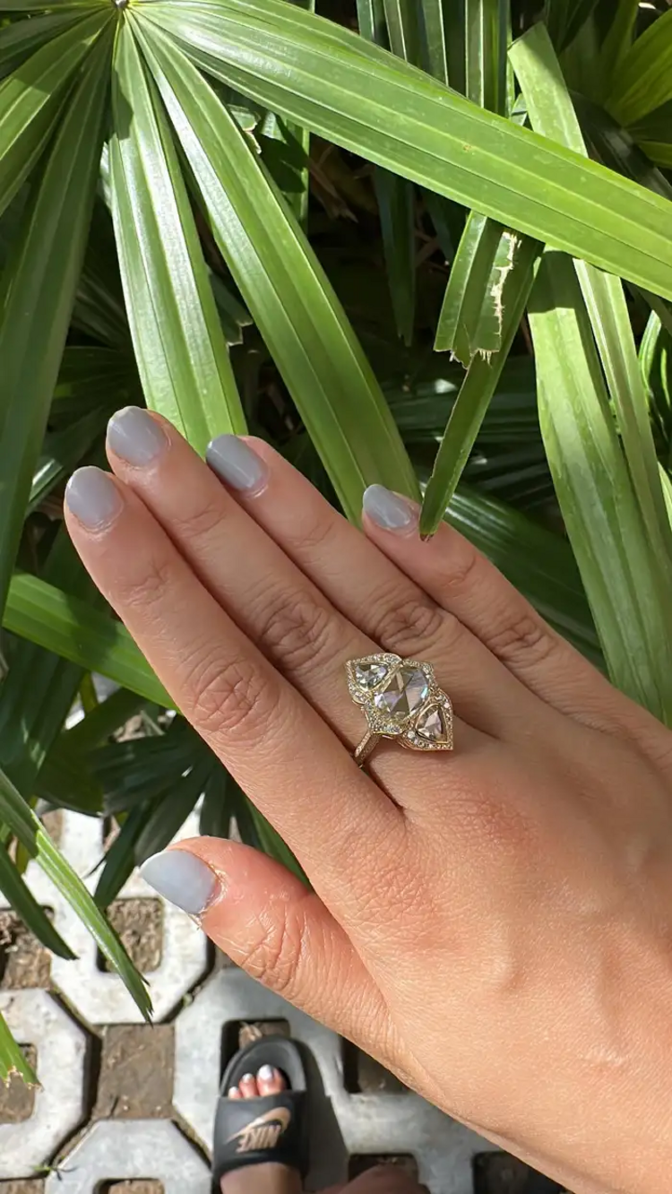 18k White Gold Art Deco Style Ring - Natural Rose Cut Diamond Engagement Ring