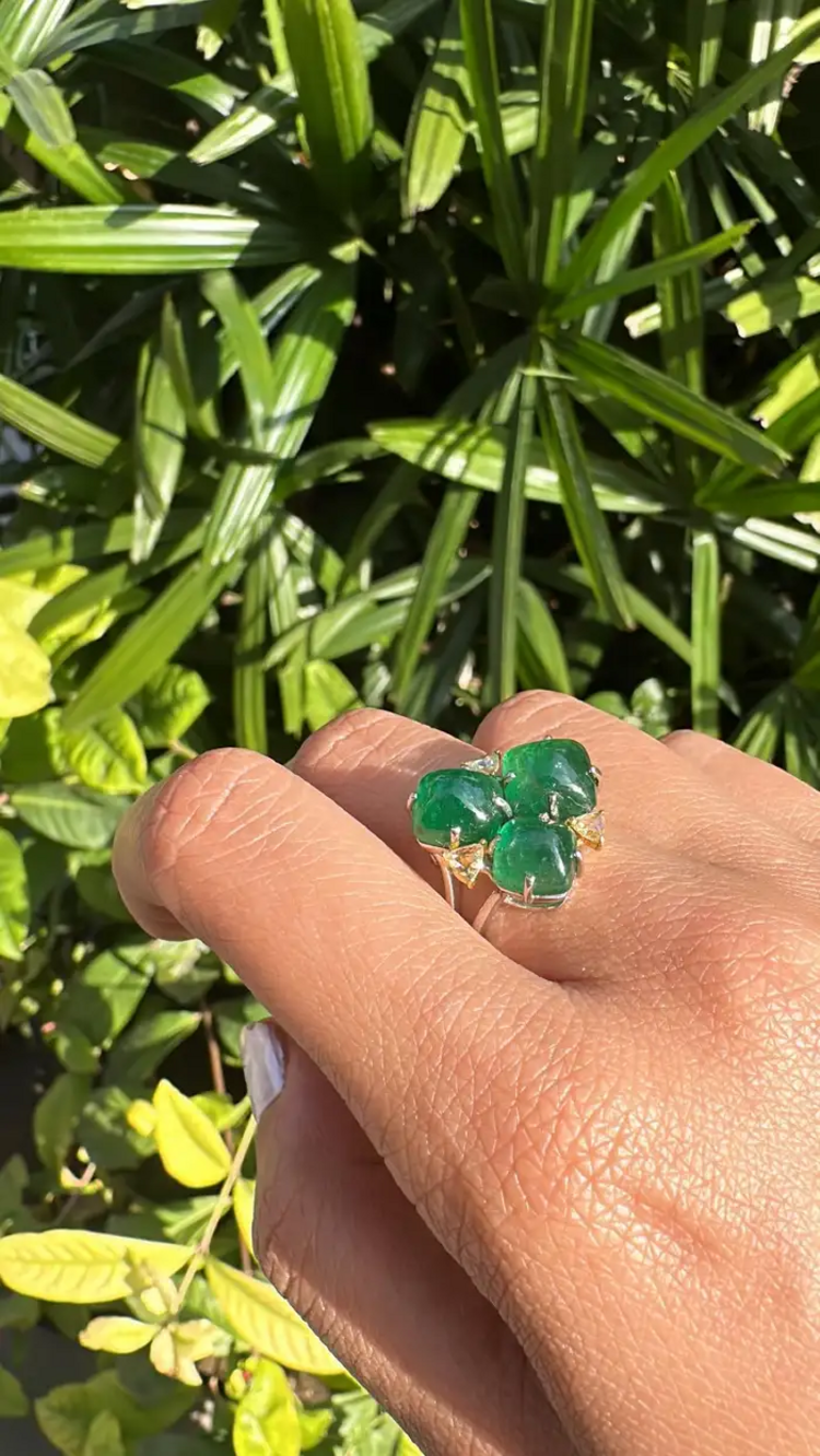 Natural Zambian Emerald Handmade Ring - 18k White Gold & Diamond Statement Ring