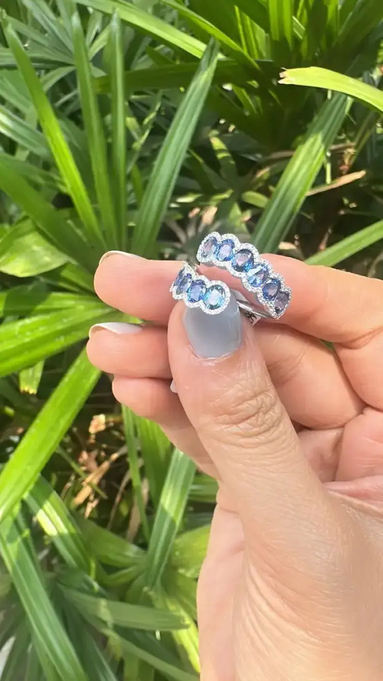 18k White Gold Handmade Ring - Natural Ceylon Blue Sapphire & Diamond Ring