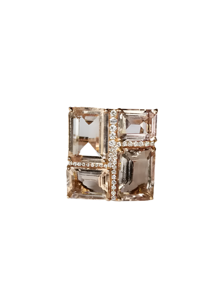Natural Morganite Gemstone Cocktail Ring - 18k Rose Gold Diamond Ring