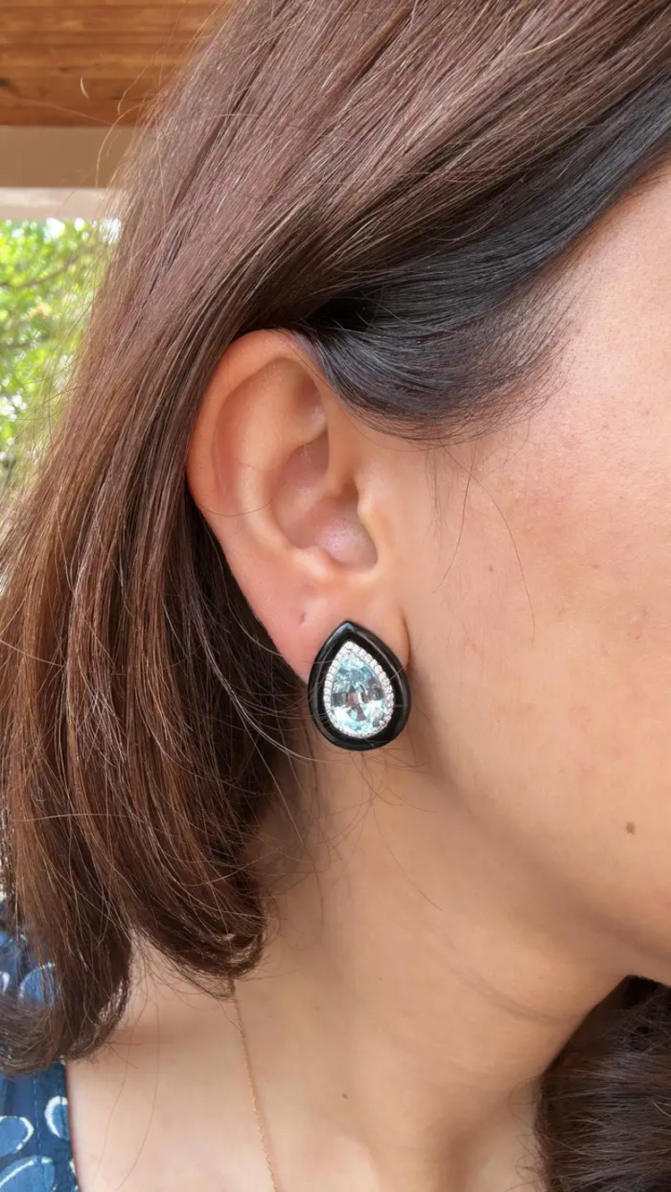 Pear Shape Aquamarine Stud Earrings - 18k White Gold Diamond Handmade Earrings