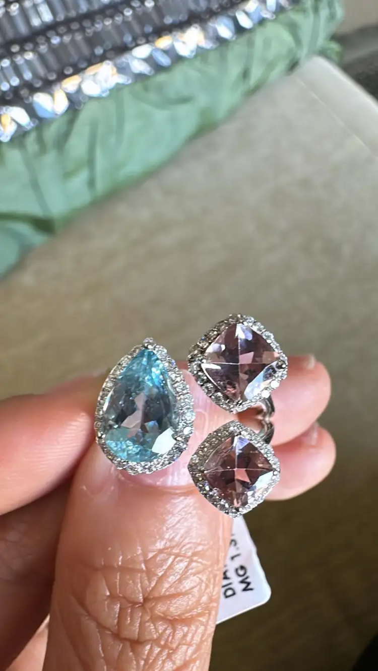 Aquamarine & Morganite Gemstone Ring - 18k White Gold Handmade Women Ring - Gold Diamond Wedding Gift Ring