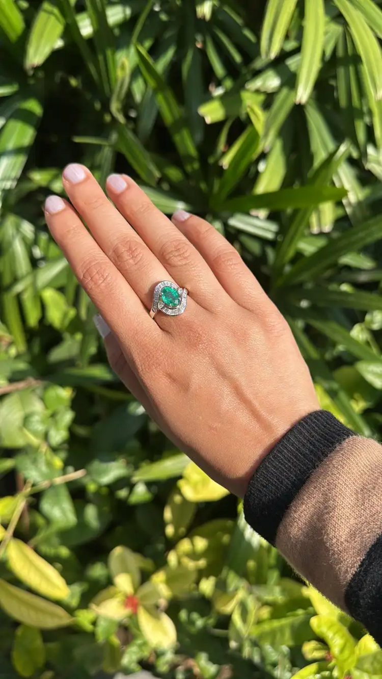 2.14 Ct. Zambian Emerald Engagement Ring - 18k White Gold Handmade Diamond Ring