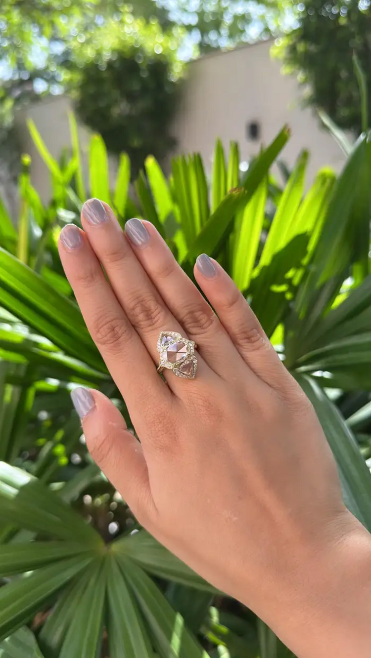 18k White Gold Art Deco Style Ring - Natural Rose Cut Diamond Engagement Ring