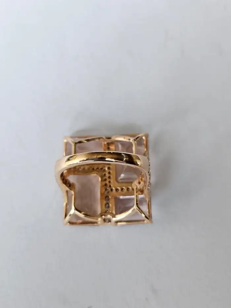 Natural Morganite Gemstone Cocktail Ring - 18k Rose Gold Diamond Ring
