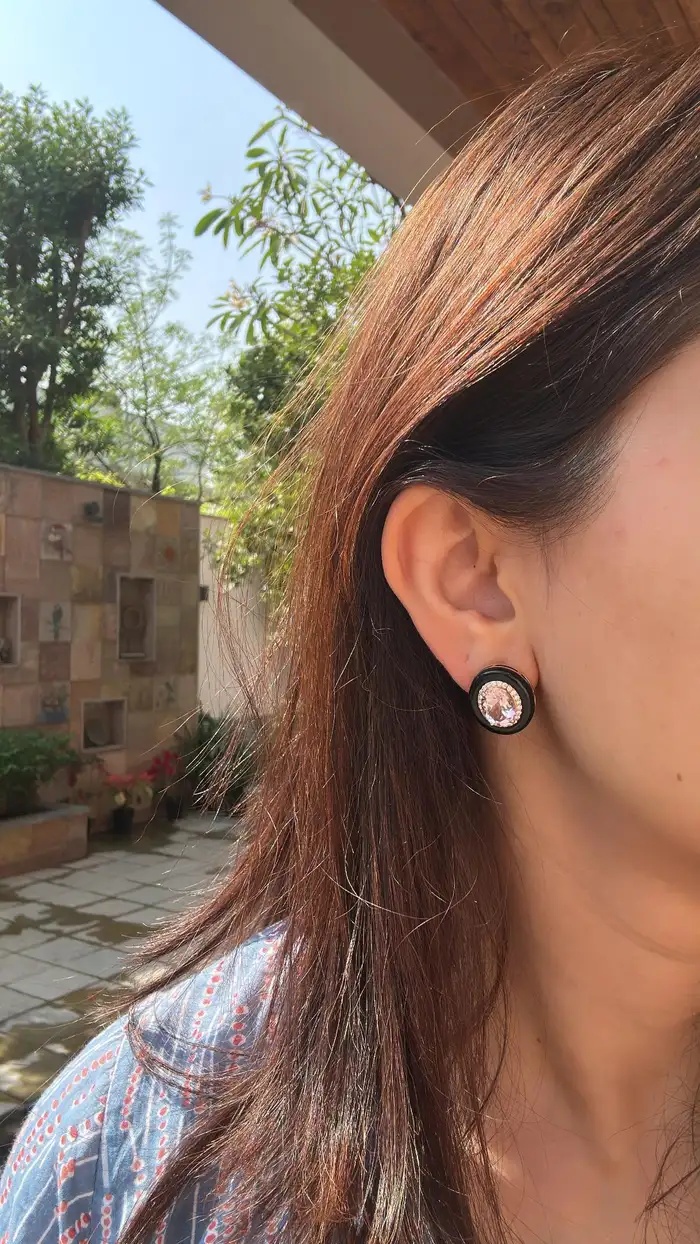 18k Rose Gold Diamond & Morganite Gemstone Stud Earrings - Black Onyx Earrings