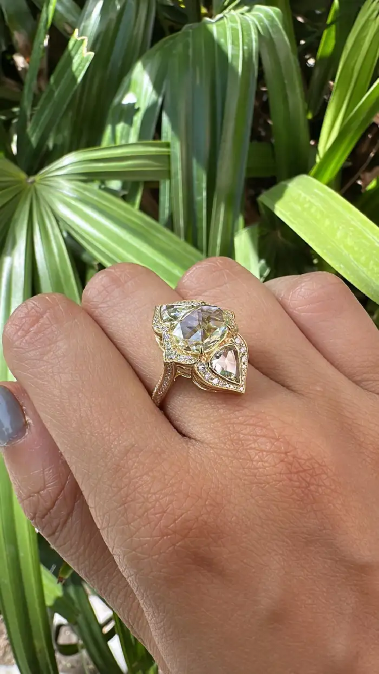 18k White Gold Art Deco Style Ring - Natural Rose Cut Diamond Engagement Ring