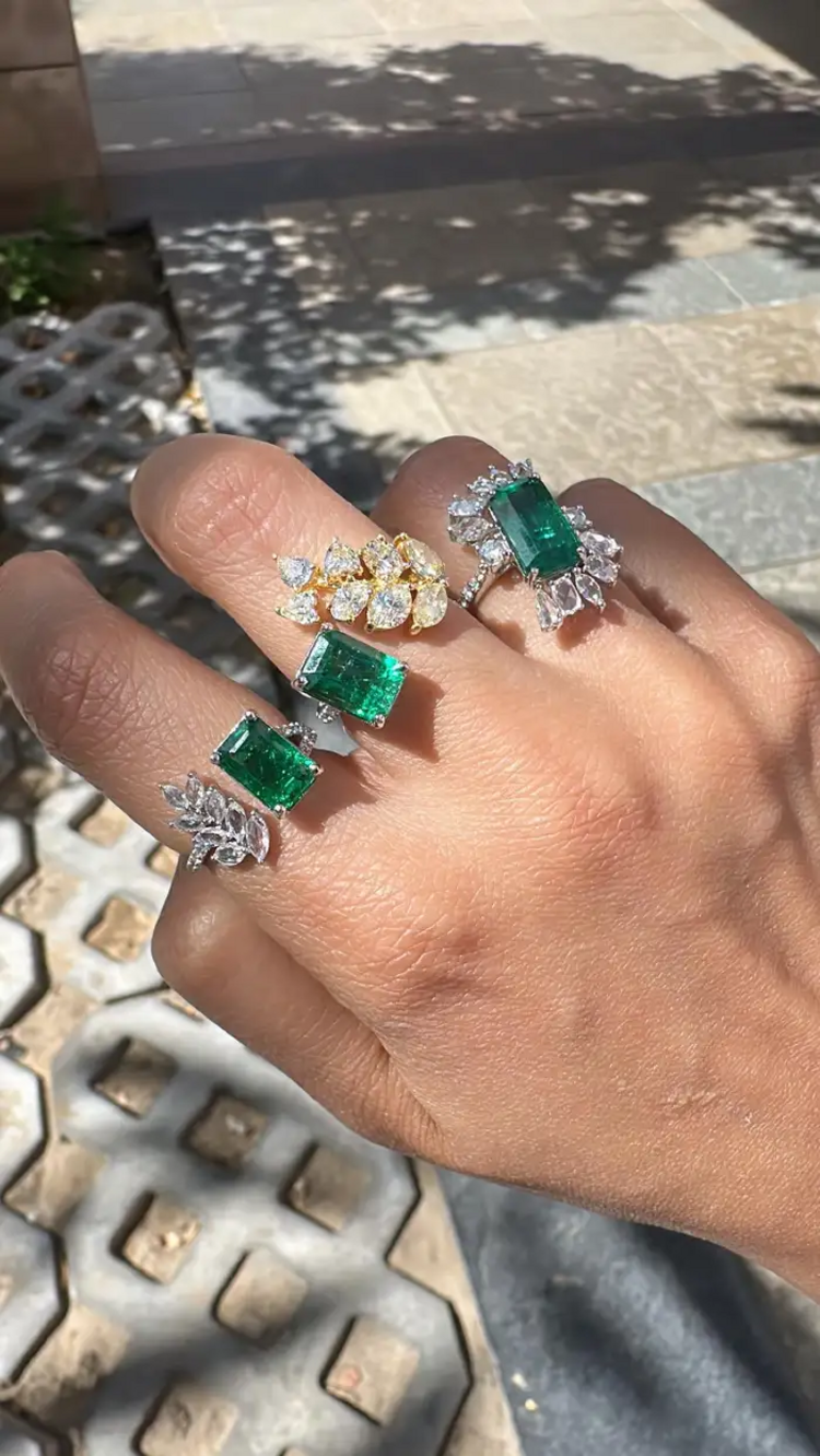 18k White Gold 4.07 Ct. Zambian Emerald Ring - Natural Rose Cut Diamond Engagement Ring