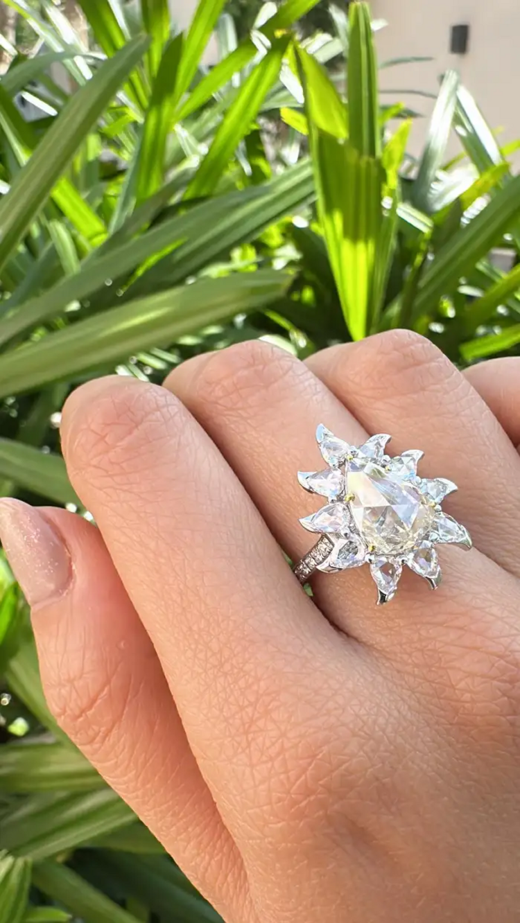 3.86 Ct. Rose Cut Diamonds Engagement Ring - 18k White Gold Handmade Wedding Ring