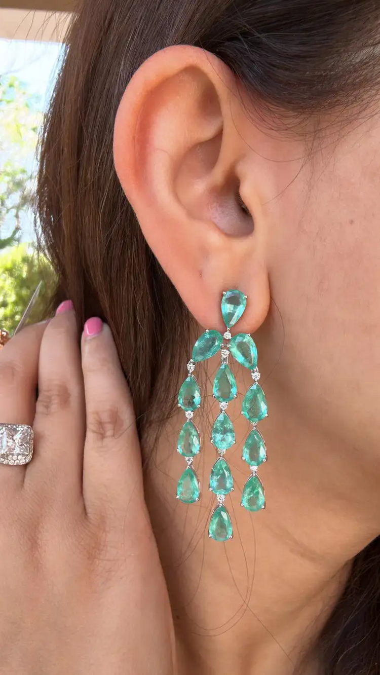 Natural Colombian Emerald Dangle Earrings - 18k White Gold Diamond Chandelier Earrings for Women