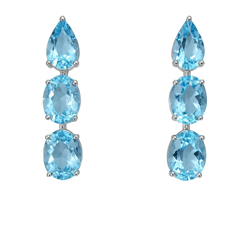Natural Aquamarine Gemstone Dangle Earrings - 18k White Gold Diamond Drop Dangle Earrings