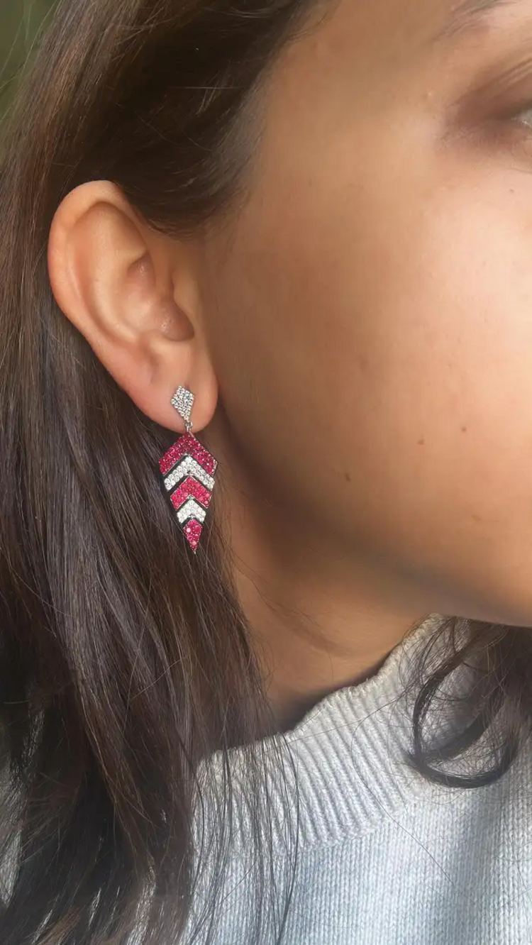 2.18 Ct. Mozambique Ruby & Diamond Earrings - 18k White Gold Handmade Chandelier Earrings