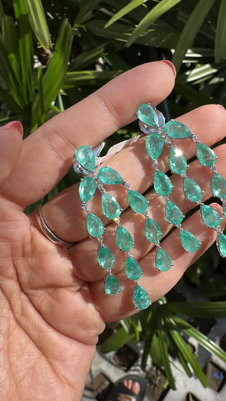 Natural Colombian Emerald Dangle Earrings - 18k White Gold Diamond Chandelier Earrings for Women