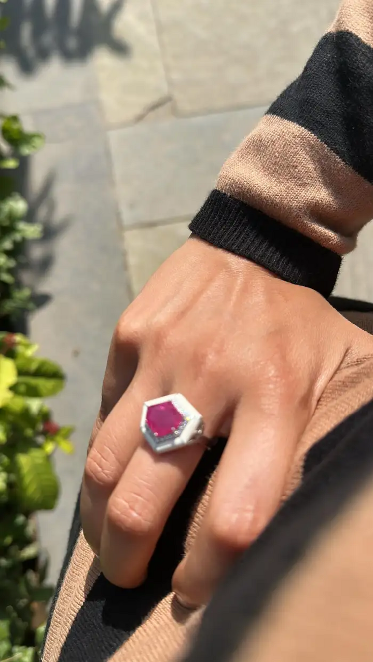 Mozambique Ruby & Diamond Ring - 18k White Gold Handmade Ring With White Enamel
