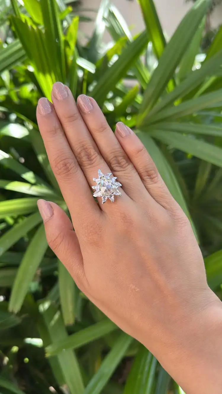 3.86 Ct. Rose Cut Diamonds Engagement Ring - 18k White Gold Handmade Wedding Ring