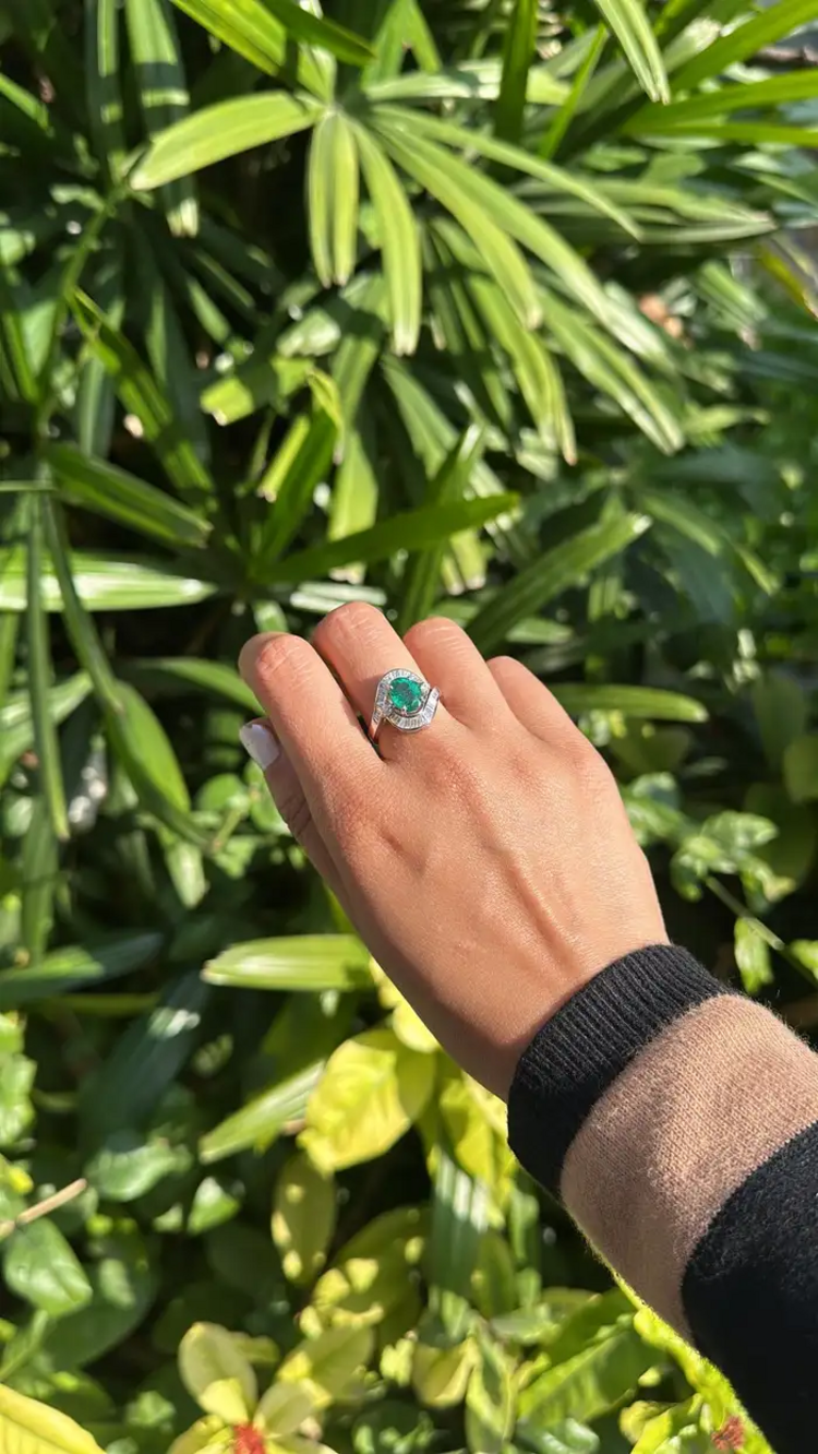 2.14 Ct. Zambian Emerald Engagement Ring - 18k White Gold Handmade Diamond Ring