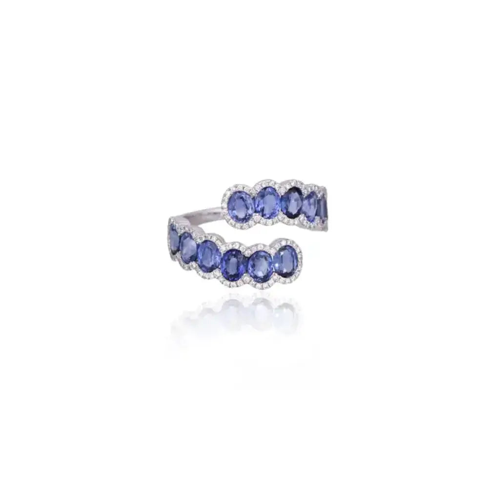 18k White Gold Handmade Ring - Natural Ceylon Blue Sapphire & Diamond Ring