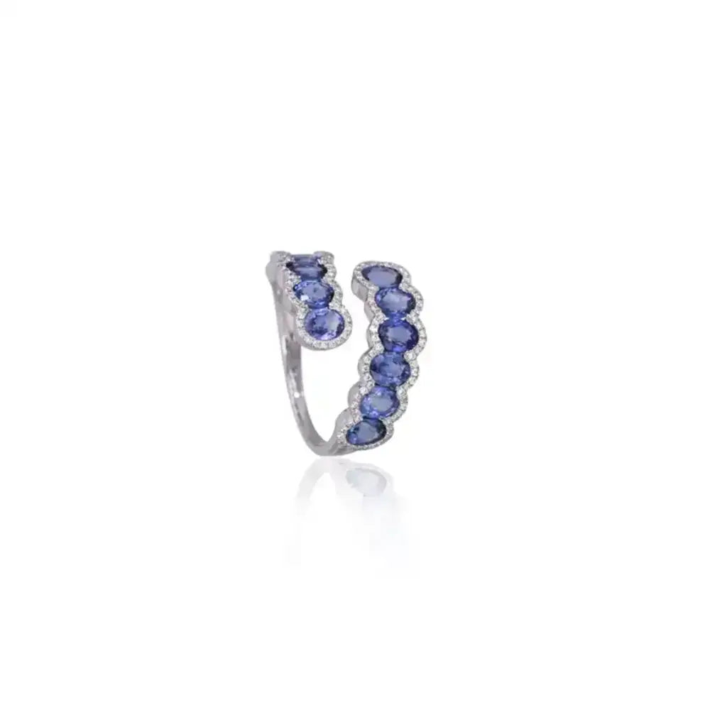 18k White Gold Handmade Ring - Natural Ceylon Blue Sapphire & Diamond Ring