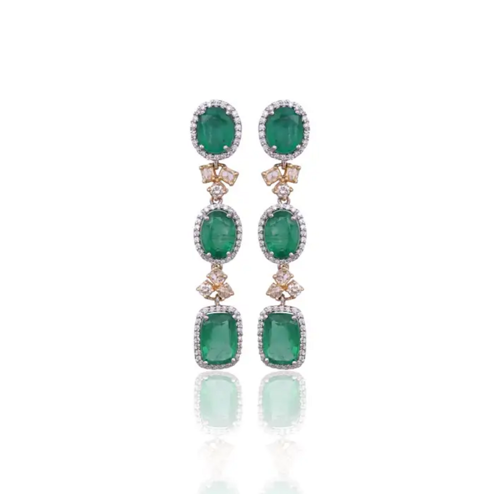 84.76 carats, Zambian Emeralds & Yellow Rose Cut Diamonds Necklace & Earrings