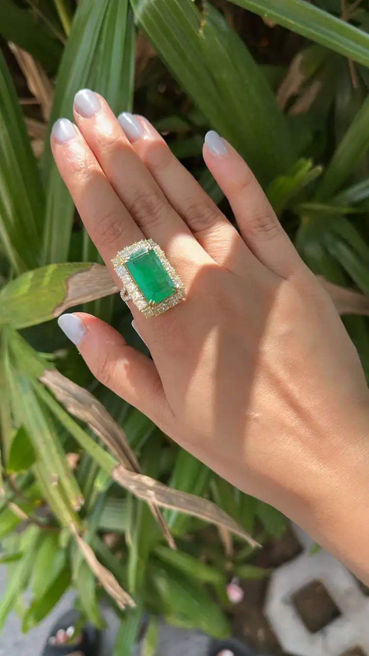 Natural Zambian Emerald Engagement Ring - 18k Yellow Gold & Yellow Diamond Beautiful Wedding Ring