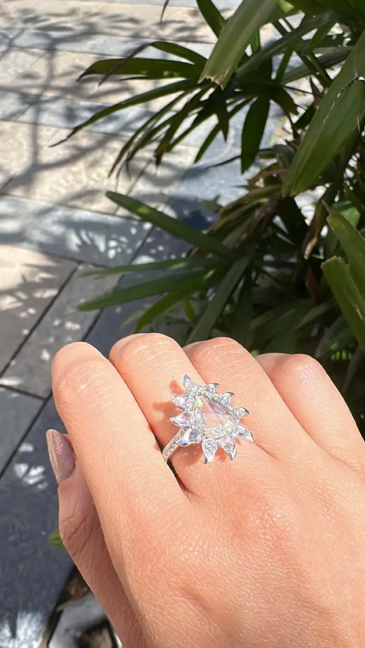3.86 Ct. Rose Cut Diamonds Engagement Ring - 18k White Gold Handmade Wedding Ring
