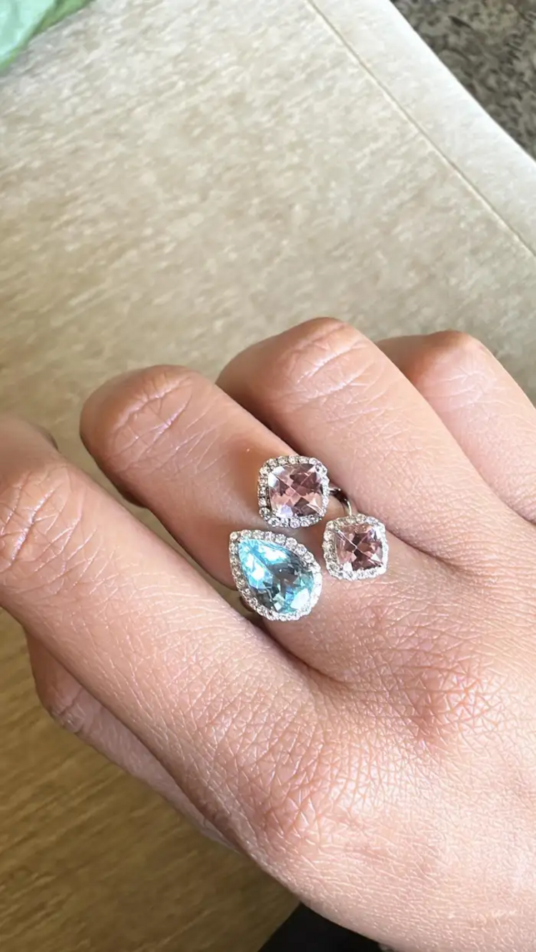 Aquamarine & Morganite Gemstone Ring - 18k White Gold Handmade Women Ring - Gold Diamond Wedding Gift Ring