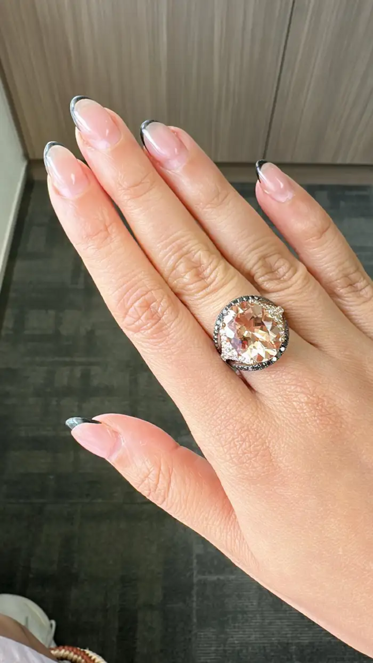 18k Rose Gold Black Diamond Wedding Ring - Natural Morganite & Diamond Wedding Ring