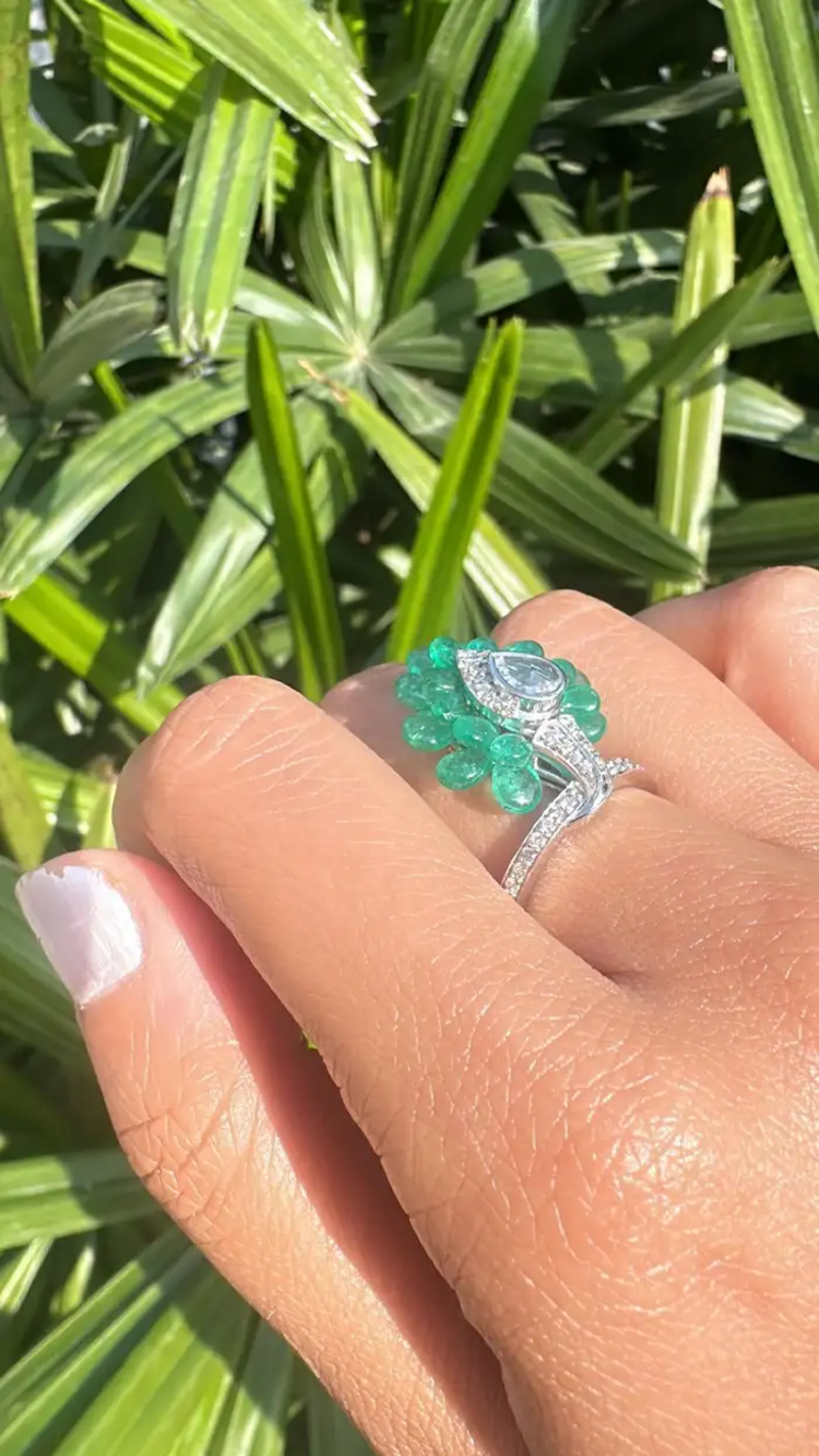 Natural Zambian Emerald Gold Ring - 18k White Gold Diamond Ring