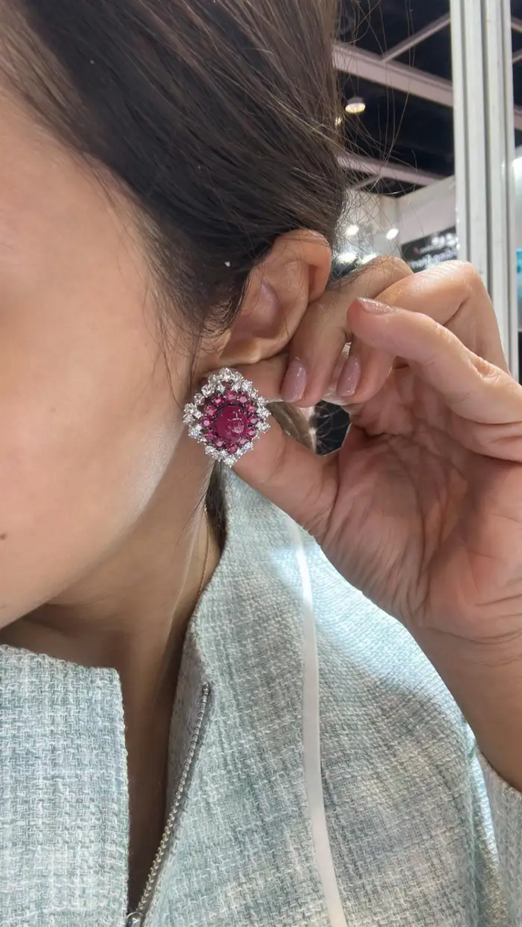 Natural Mozambique Ruby Stud Earrings - 18k White Gold Diamond Minimalist Earrings