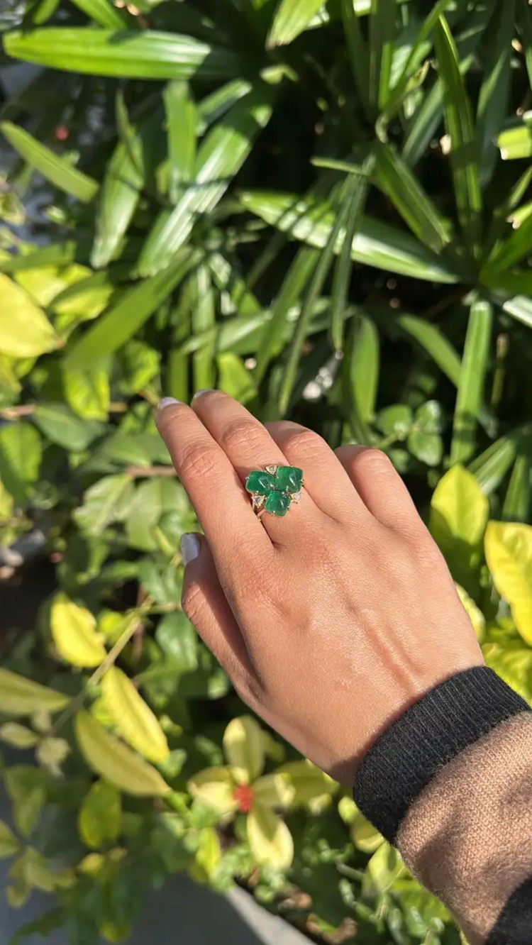 Natural Zambian Emerald Handmade Ring - 18k White Gold & Diamond Statement Ring