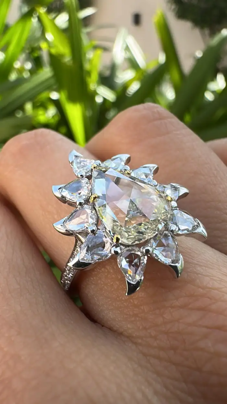 3.86 Ct. Rose Cut Diamonds Engagement Ring - 18k White Gold Handmade Wedding Ring