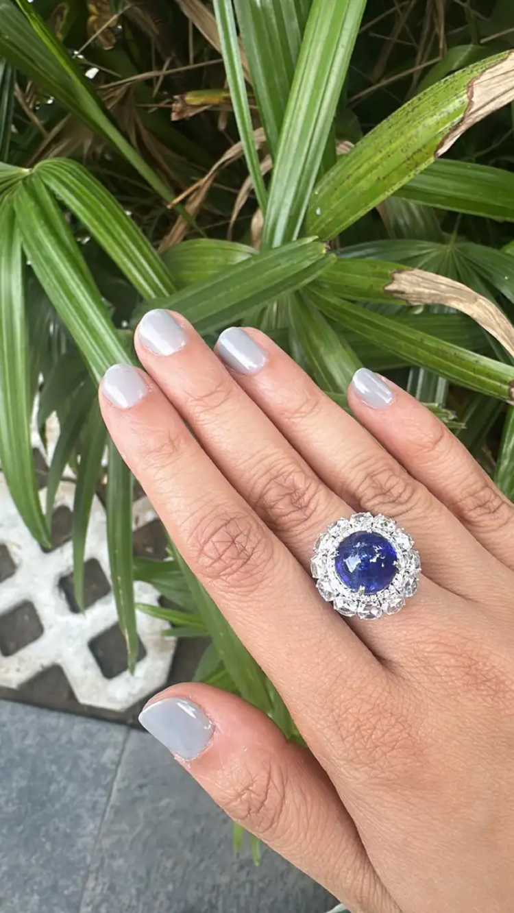 Natural Round Tanzanite & Rose Cut Diamond Cocktail Ring - 18k White Gold Anniversary Gift Ring