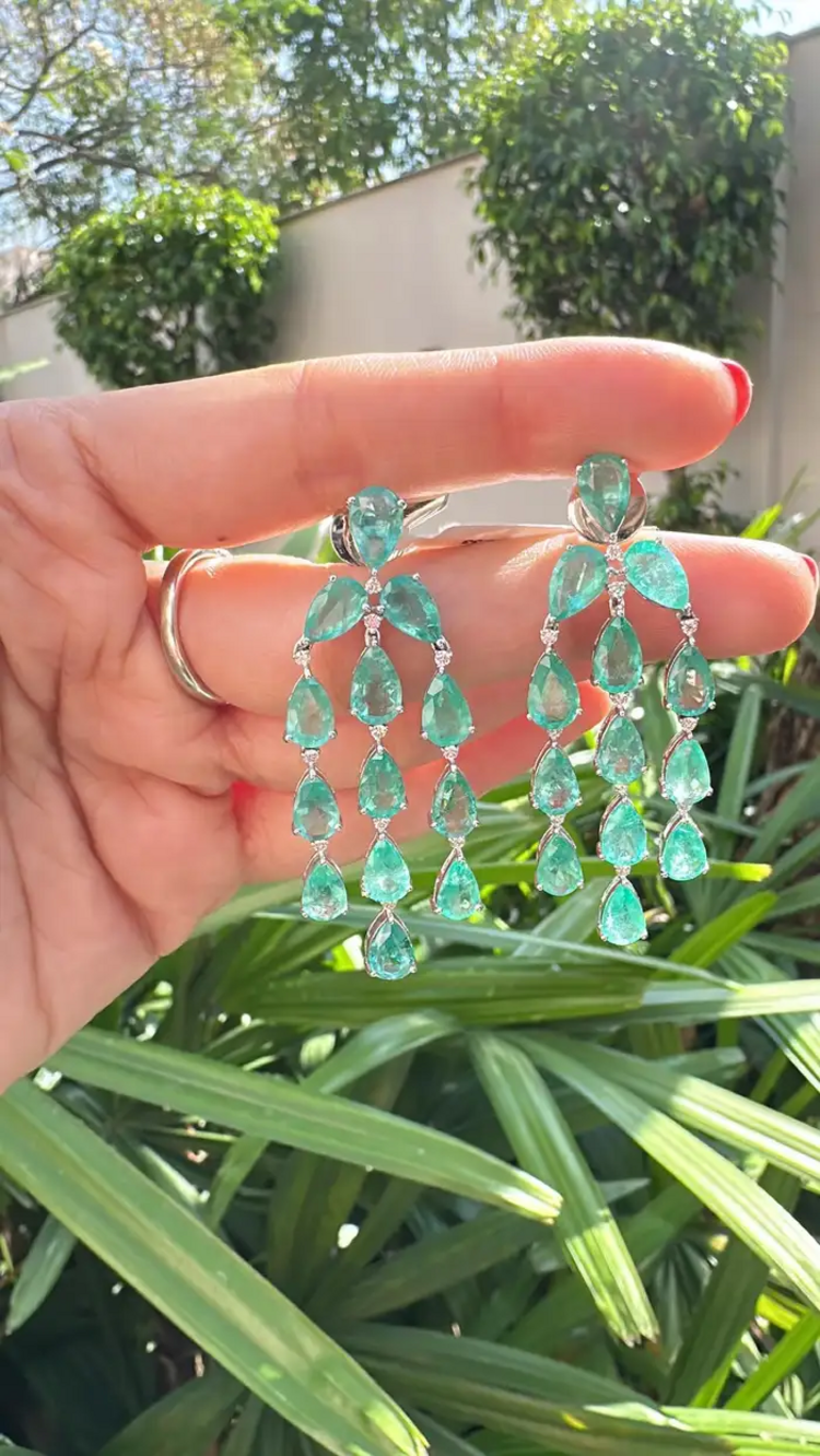 Natural Colombian Emerald Dangle Earrings - 18k White Gold Diamond Chandelier Earrings for Women