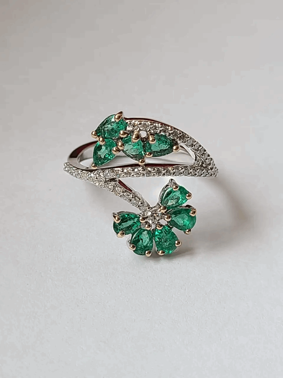 Set in 18K Gold, 1.13 Carats, Natural Zambian Emerald & Diamonds Cocktail Ring