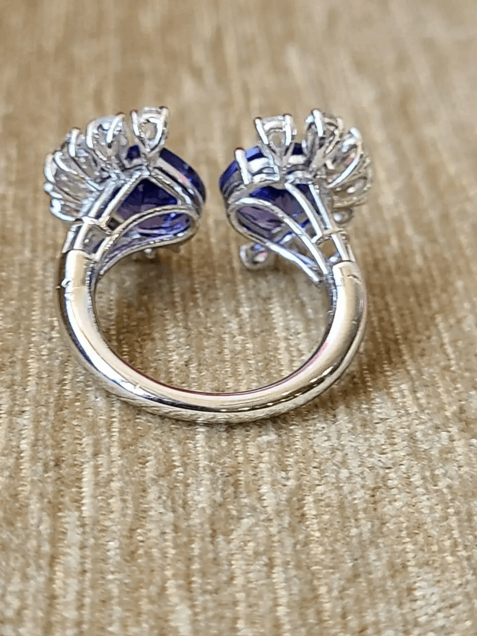 Tanzanite Set in 18K White Gold & Rose Cut Diamonds Cocktail/ Engagement Ring